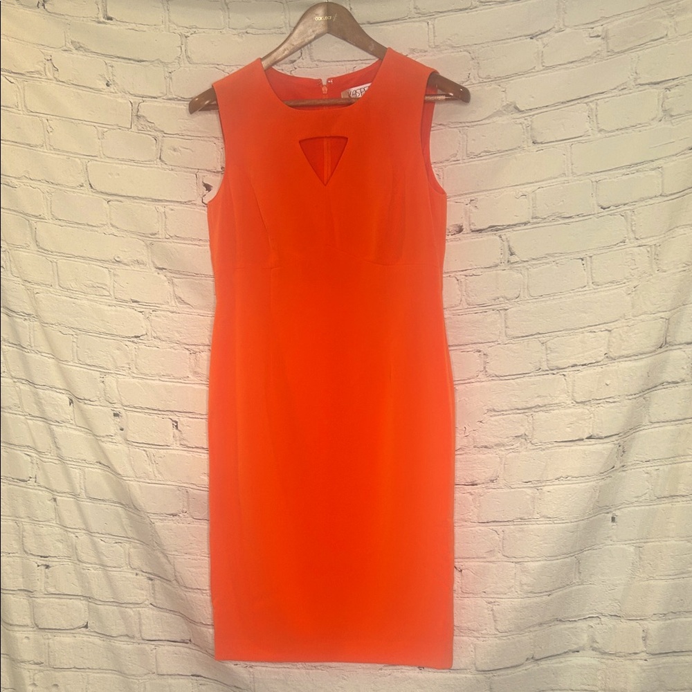 Kasper Sleeveless Orange Keyhole Front Sheath Dress Size 4 Excellent Condition